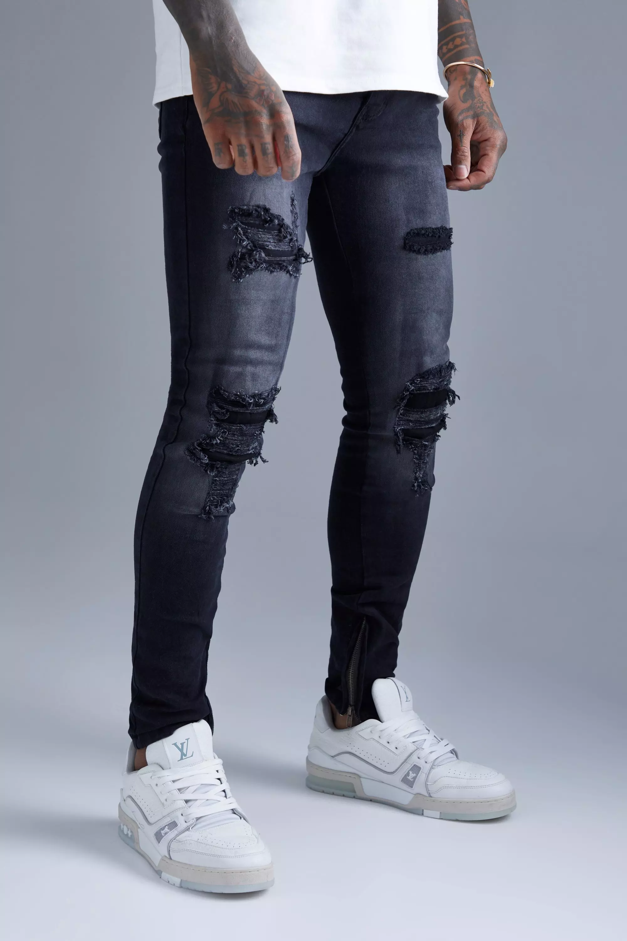 Mens distressed super skinny hot sale jeans